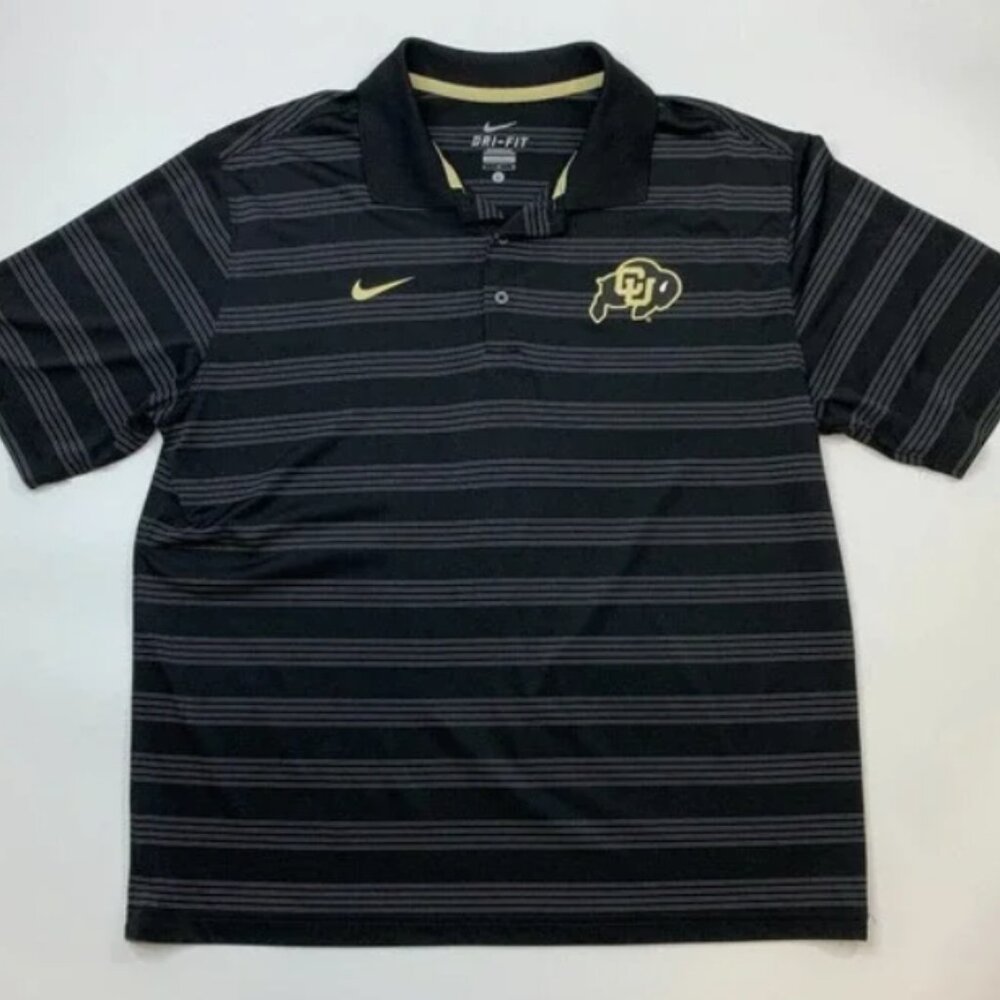 Nike Colorado Buffaloes Polo Shirt Mens L Large Black Stripe Dri Fit Performance